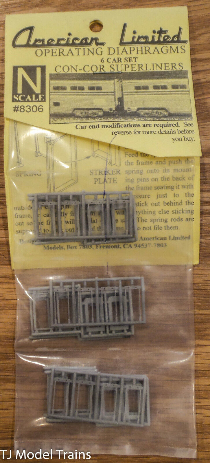 American Ltd. N Scale #8306 Diaphragms -- Con-Cor Superliners (gray) pkg(6)