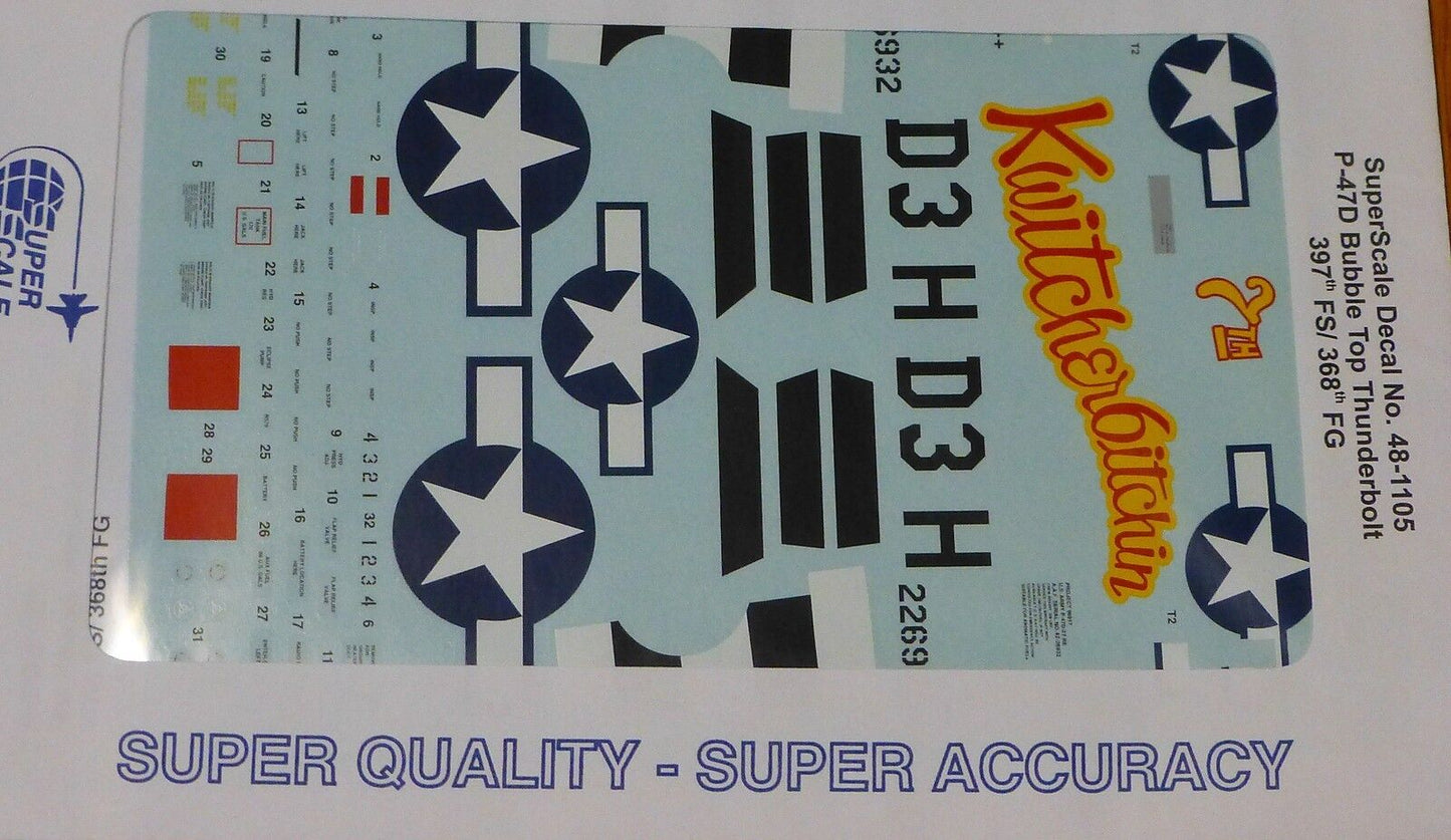 Microscale Decal 1:48 Scale #MS48-1105 / P-47D Bubbletop Thunderbolt: 397th