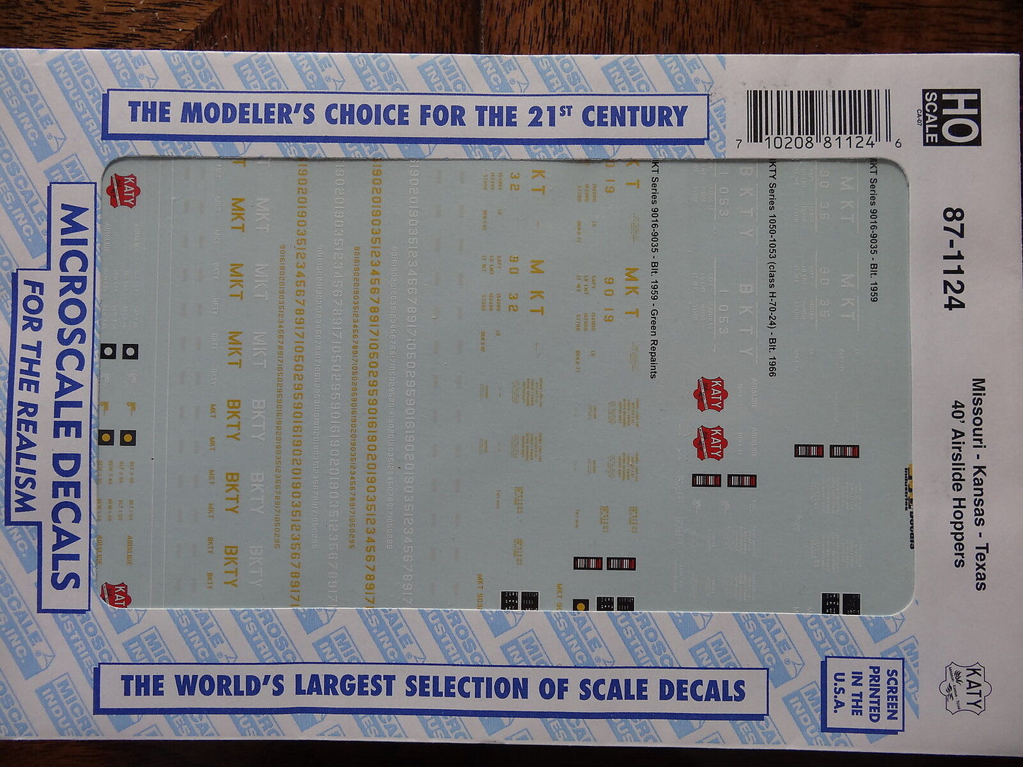 Microscale Decal HO #87-1124 Missouri-Kansas-Texas - MKT ("Katy") -- Airslide Co