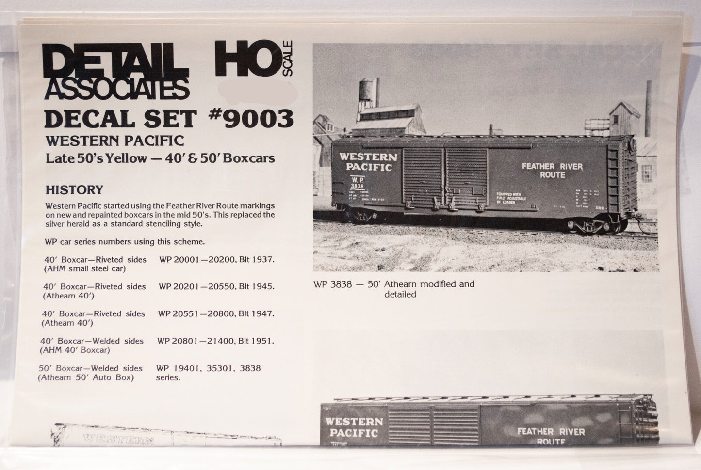 Detail Associates #9003 Decal Set - Western Pacific Box Car -- Late 1950s (yello