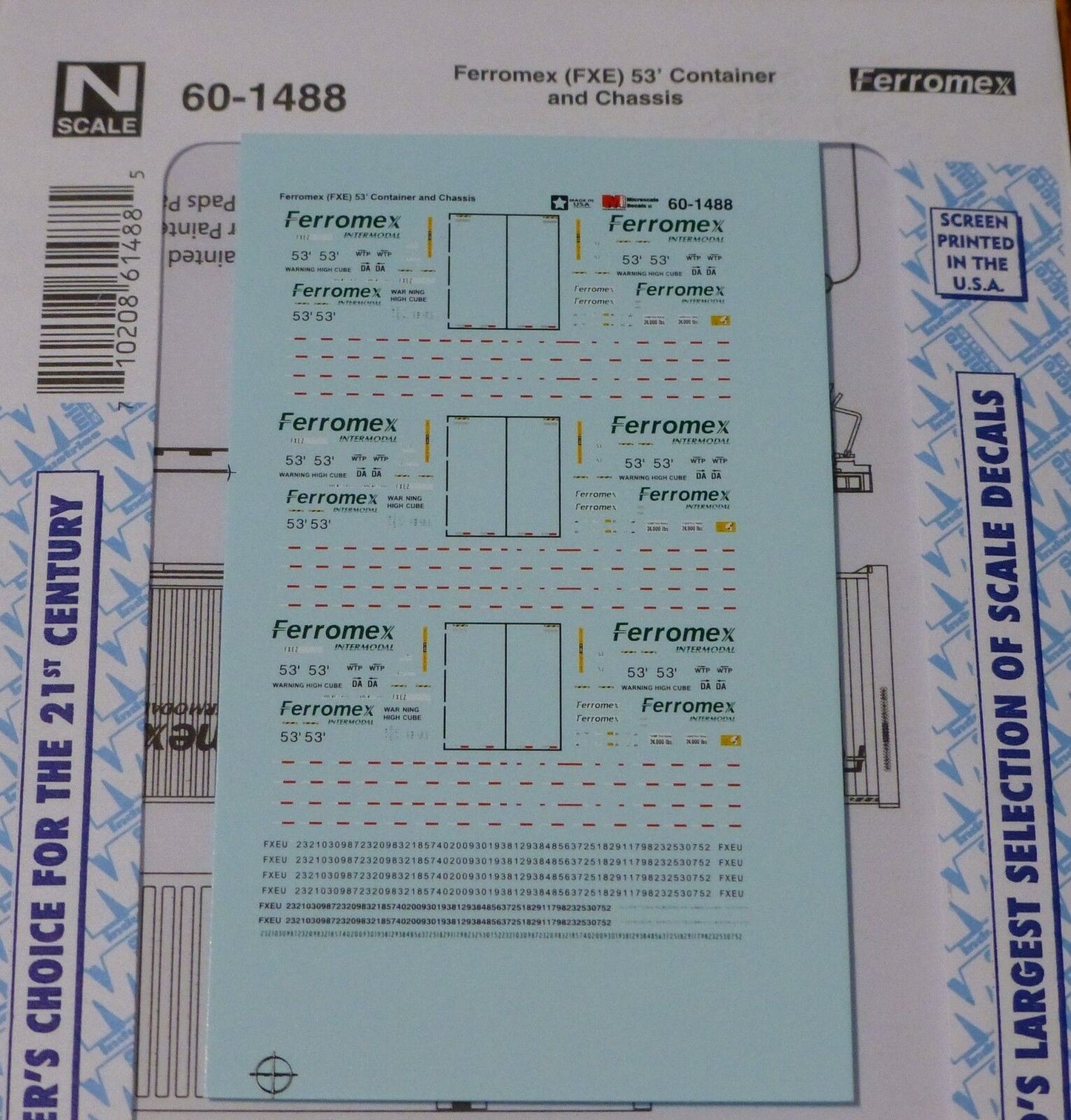Microscale Decal N #60-1488 Ferromex (FXE) 53' Container and Chassis (Decal)