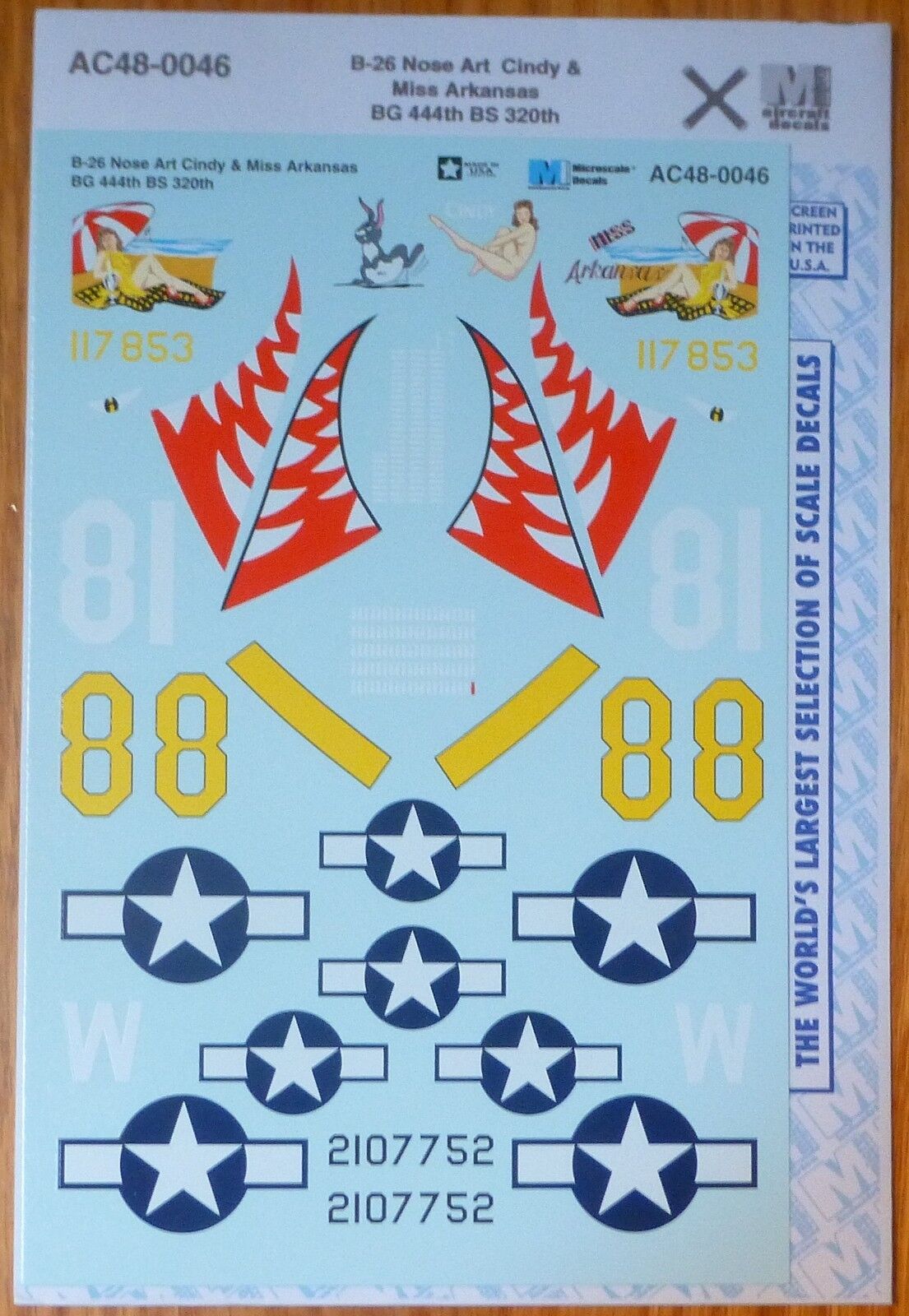 Microscale Decal #AC48-0046 B-26 Nose Art Cindy &Miss Arkansas BG 444th BS 230th
