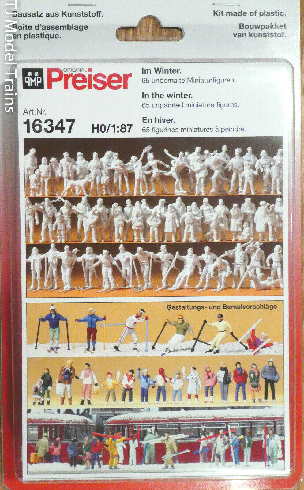 Preiser HO #16347 Unpainted Figure Set -- Winter (Figures) Plastic