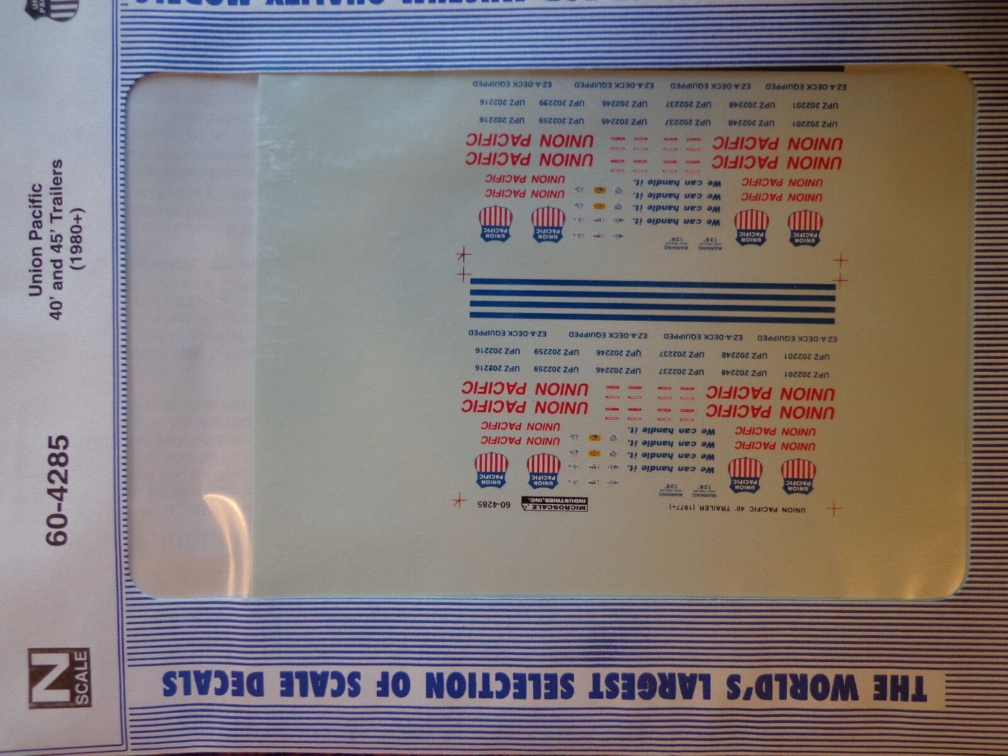 Microscale Decal N #60-4285 UP Trailer - 40' - We Can Handle It Scheme