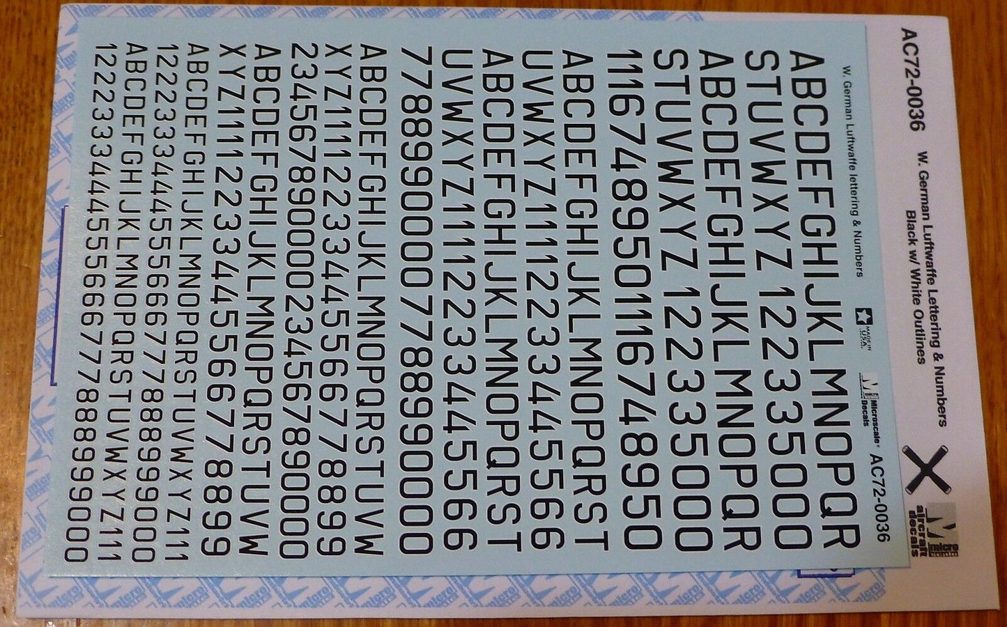 Microscale Decal #AC72-0036 W.German Luftwaffe Lettering & Numbers Black w/Wht