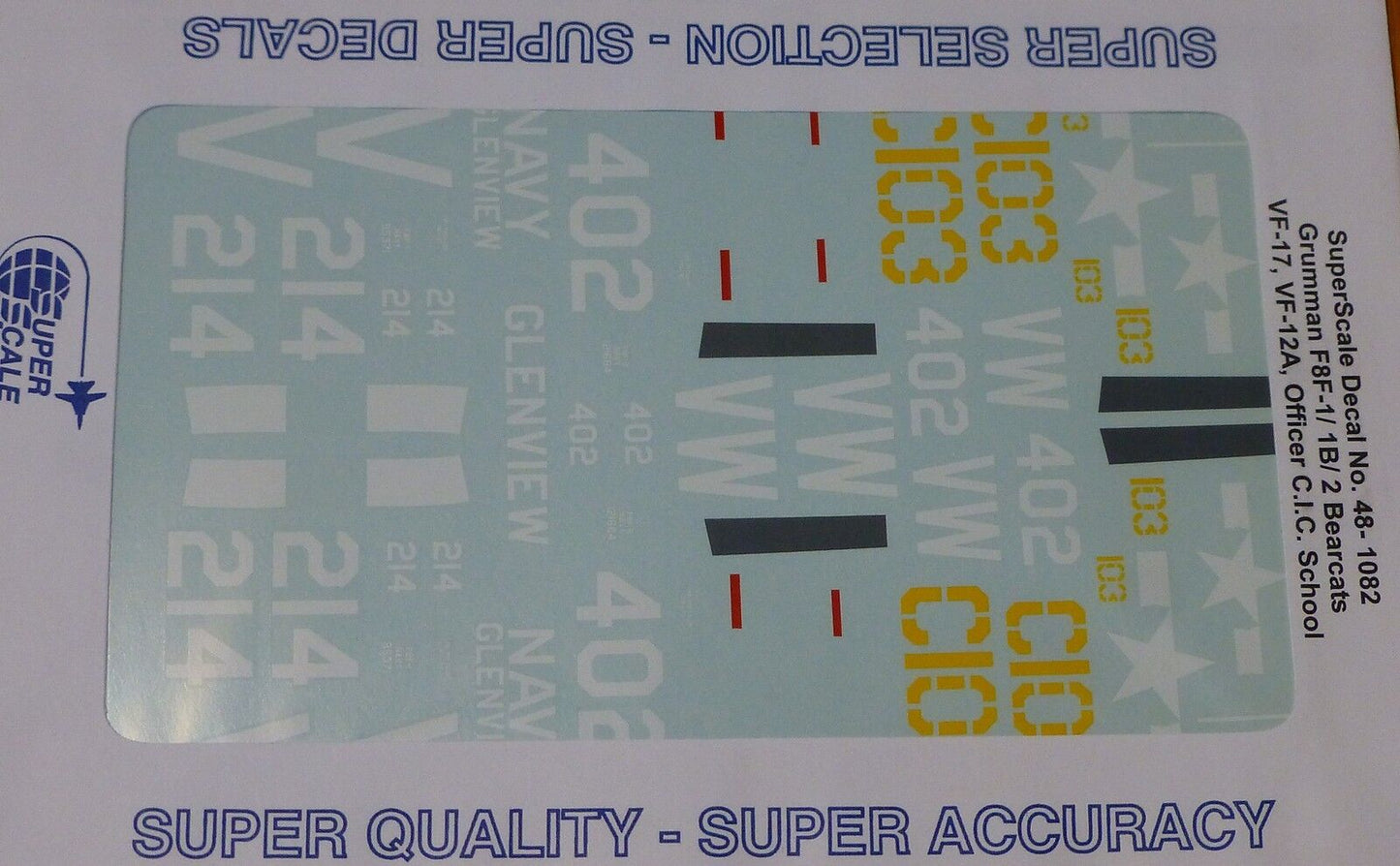 Microscale Decal 1:48 Scale #48-1082 / Grumman F8F-1/ 1B 2 Bearcats VF-17, VF-
