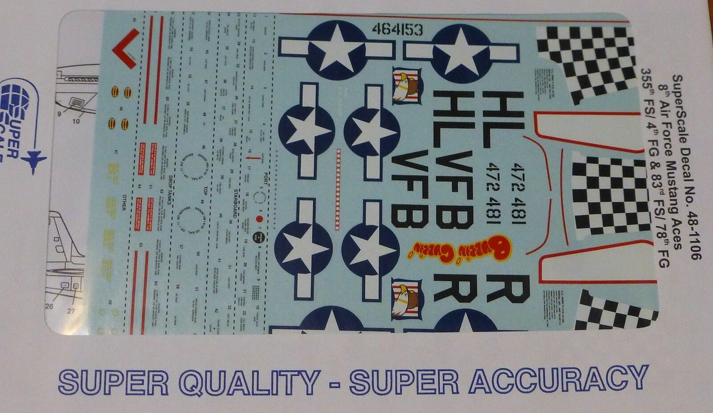 Microscale Decal 1:48 Scale #MS48-1106 / 8th Air Force Mustang Ace: 355th FS/4th