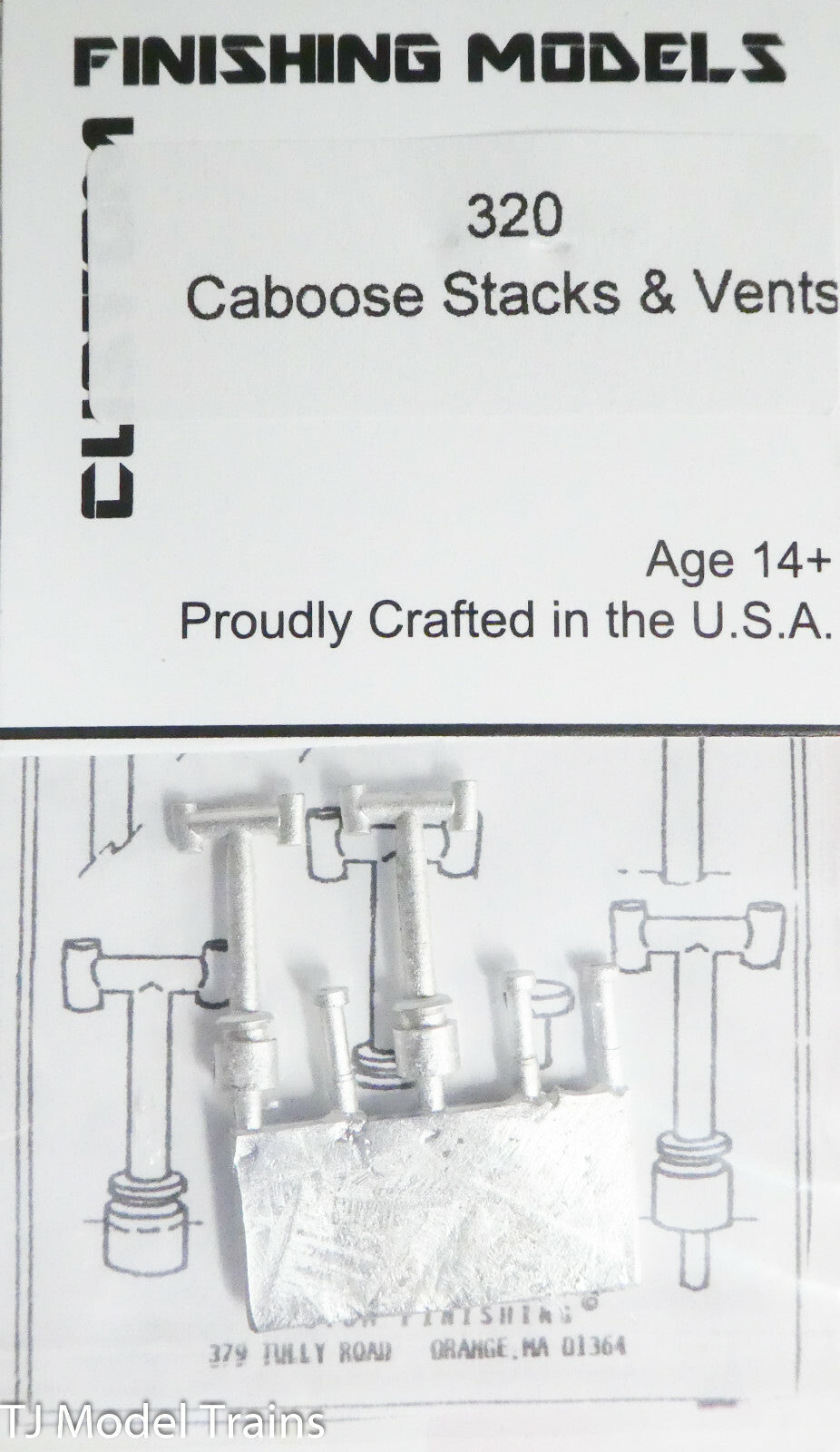 Custom Finishing Models HO #320 Caboose Stacks & Vents (White Metal Parts)