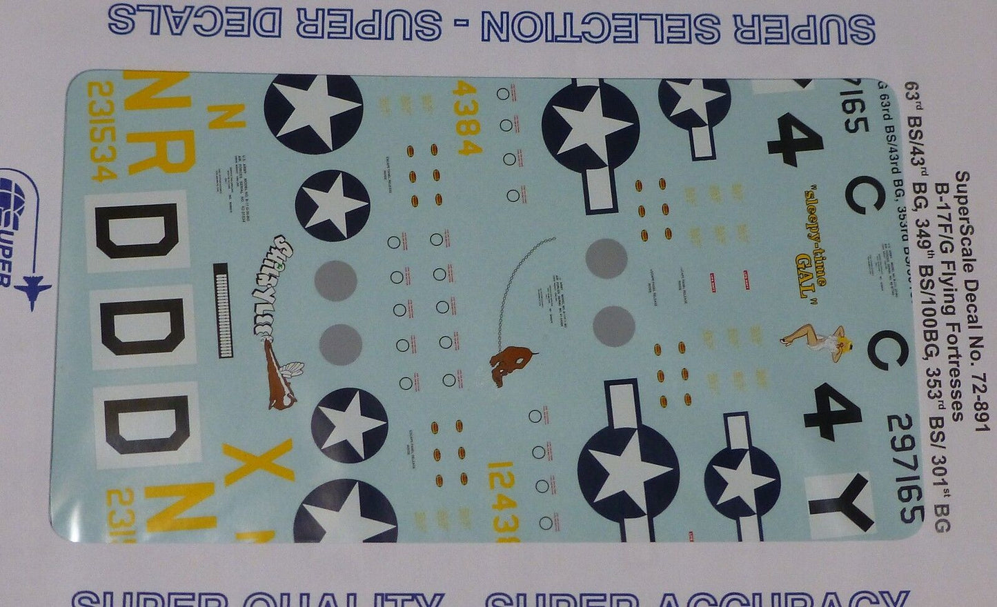 Microscale Decal 1:72 Scale #72-891 / B-17F/G 63rd BG, 353rd BS/ 301st BG, 249th