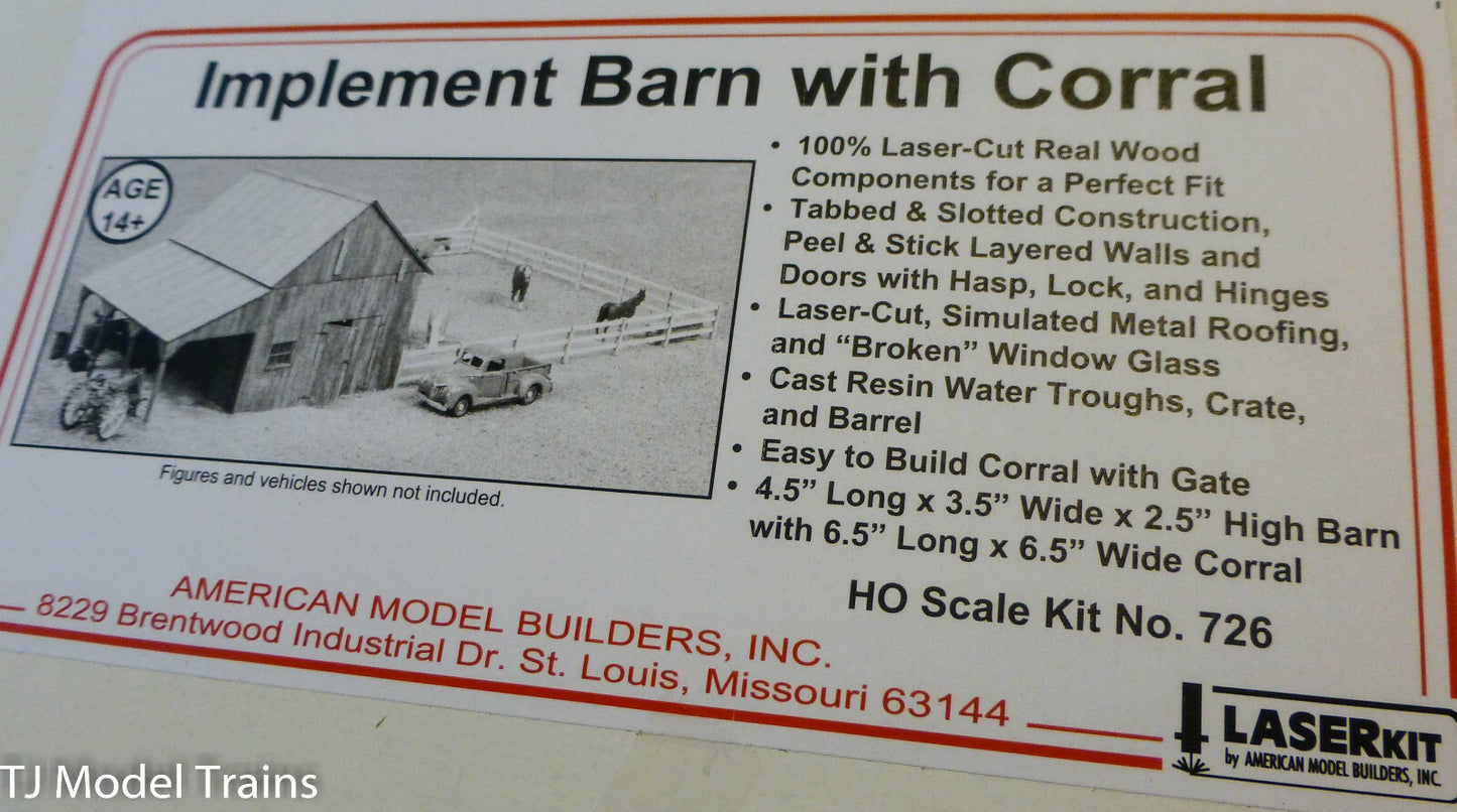 American Model Builders #726 Implement Barn with Corral, Kit (HO) Laser Cut