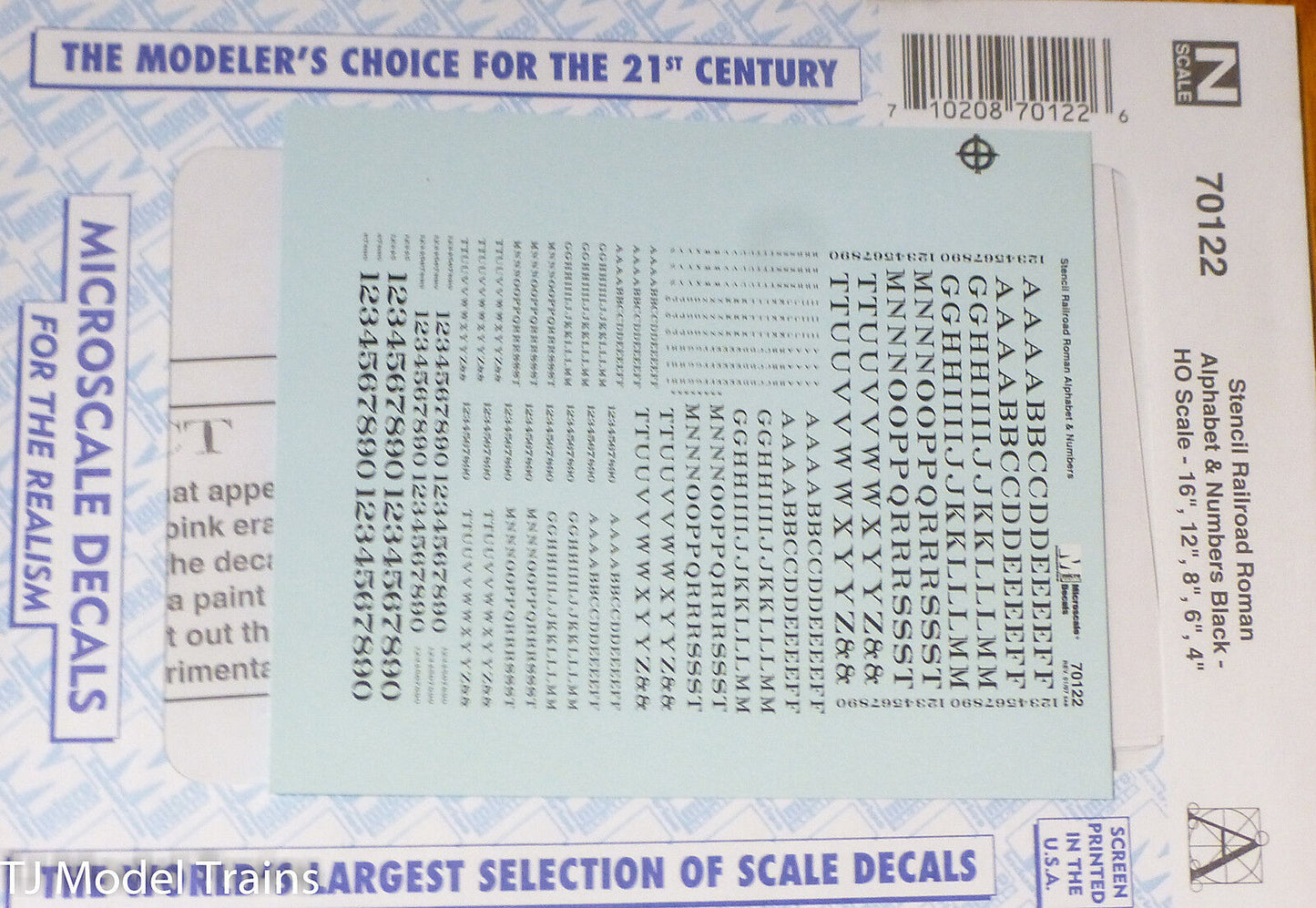Microscale Decal N #70122 Stencil Railroad Roman Alphabet & Number - Black