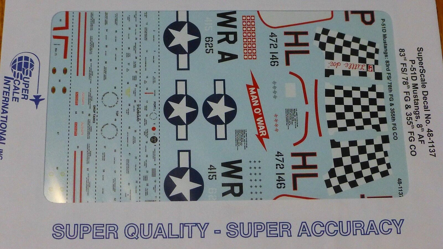 Microscale Decal 1:48 Scale #48-1137 / P-51D Mustangs: 8th AF 83rd FS/ 78th FG &