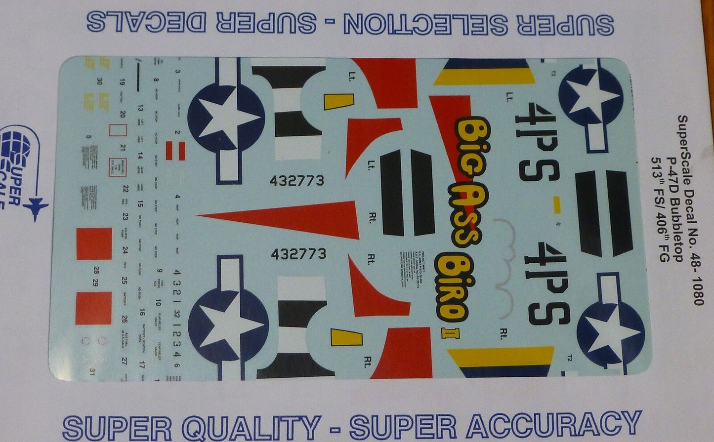 Microscale Decal 1:48 Scale #48-1080 / P-47D Bubbletop 513th FS/406th FG