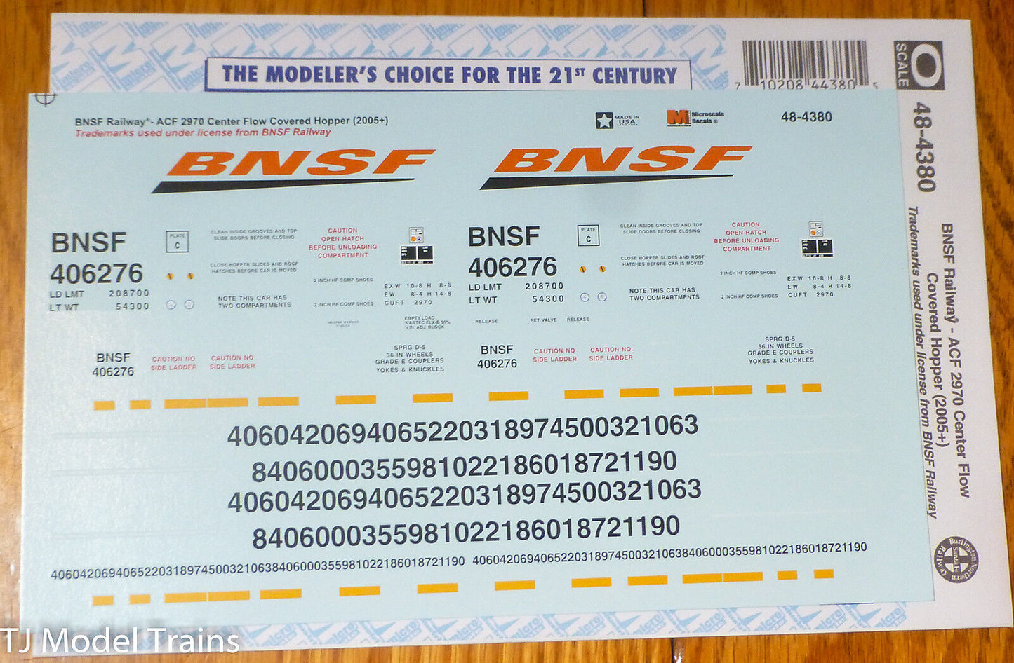Microscale Decal O #48-4380 BNSF Railway ACF 2970Center-Flow Covered Hopper2005+