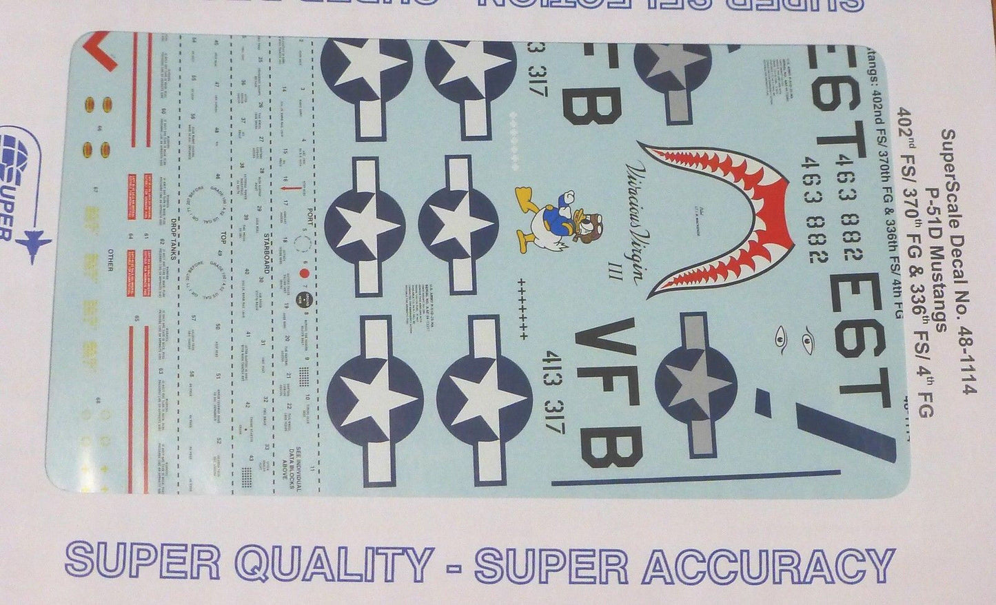 Microscale Decal 1:48 Scale #48-1114 / P-51D Mustangs: 402nd FS/ 370th FG &336th