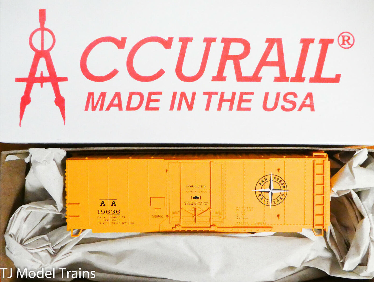 Accurail HO #3129.1 (Rd #19636) Ann Arbor RR 40' Insulated Plug Door Boxcar(Kit)