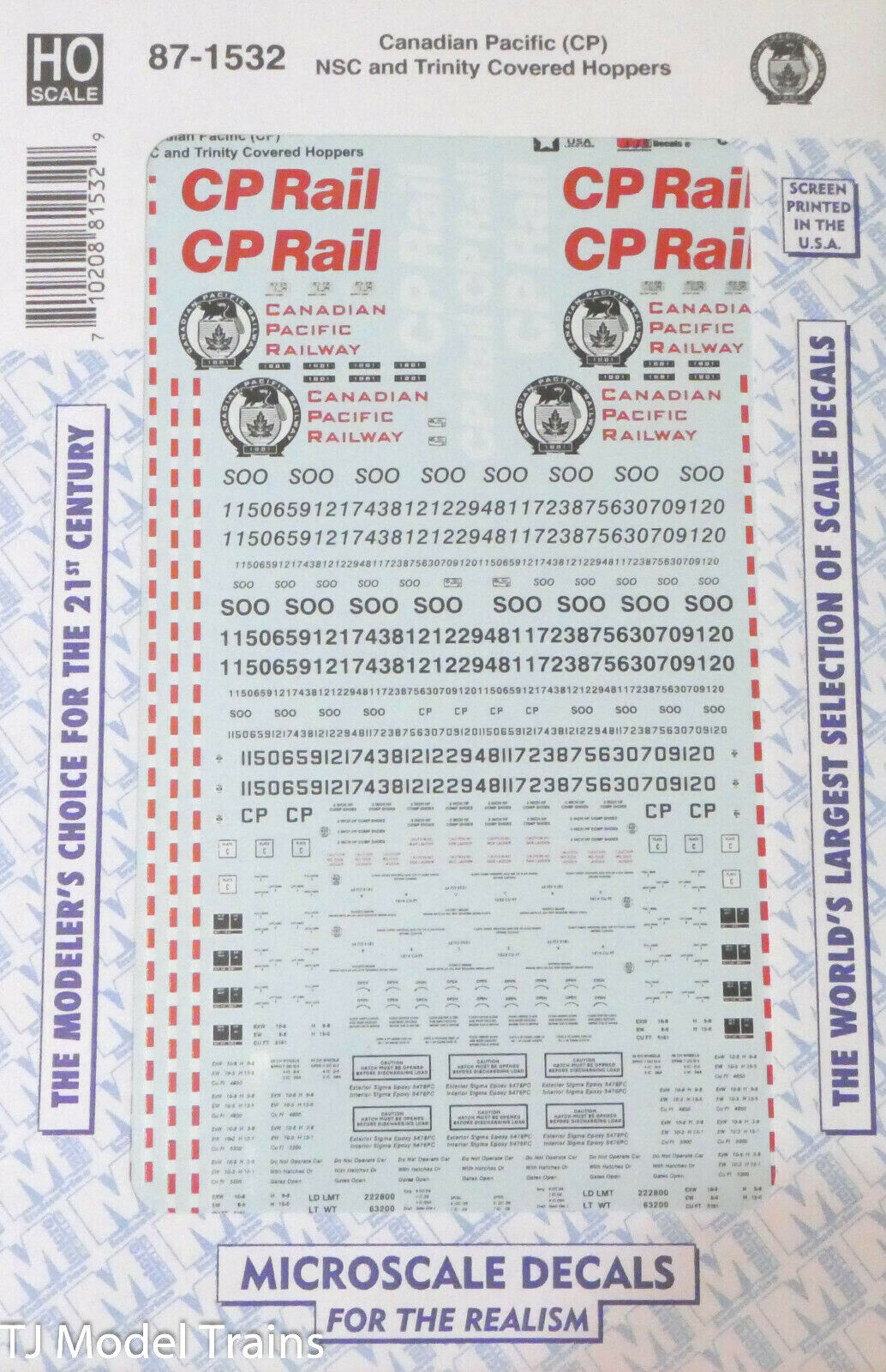Microscale Decal HO #87-1532 Canadian Pacific NSC and Trinity Covered Hoppers