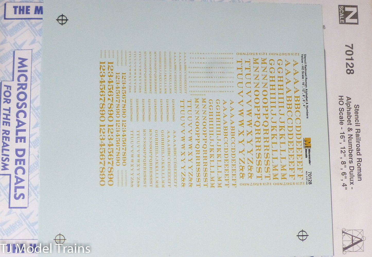 Microscale Decal N #70128 Stencil Railroad Roman - Alphabet & Numbers - Yellow 1