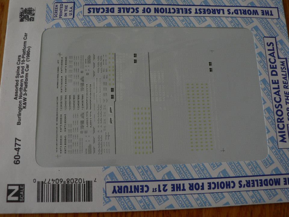 Microscale Decal N #60-477 Piggyback Flat Cars Decal Set - Burlington Northern