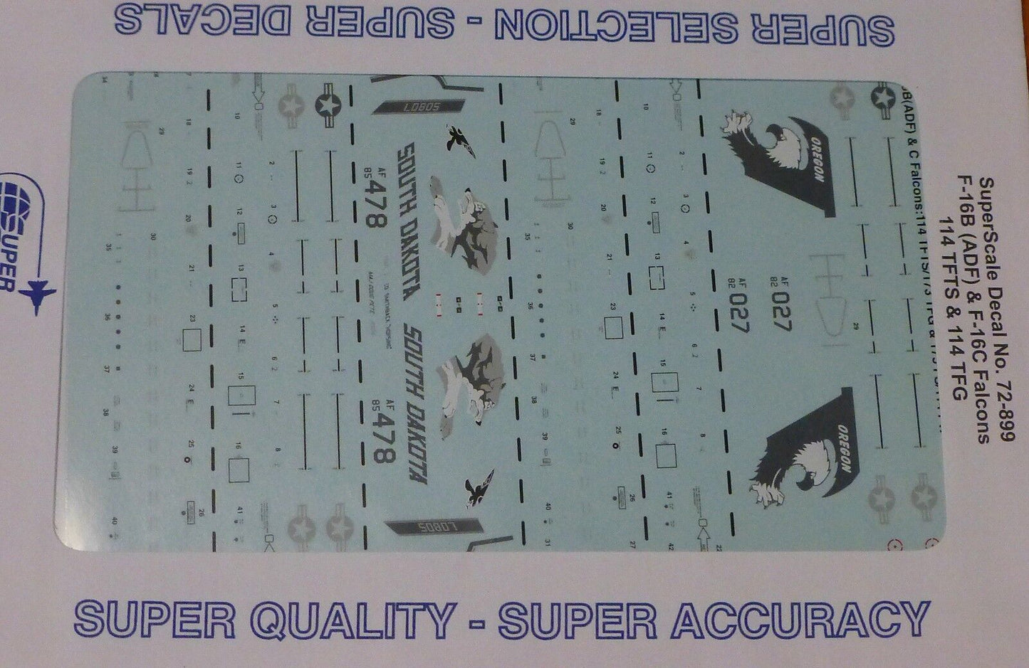 Microscale Decal 1:72 Scale #72-899 / F-16B (ADF) & F-16C Falcons: 114 TFTS &