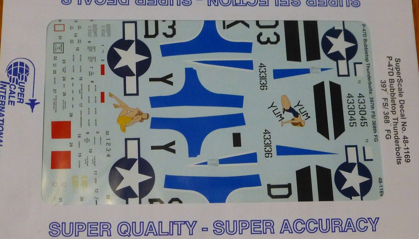 Microscale Decal 1:48 Scale #48-1169 / P-47D Bubbletop Thunderbolts: 397th FS/