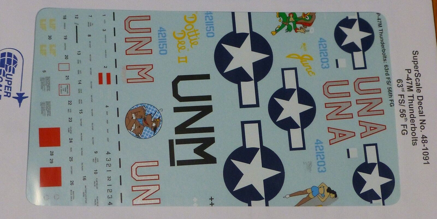 Microscale Decal 1:48 Scale #48-1091 / P47-M Thunderbolts: 63rd FS/ 56th FG