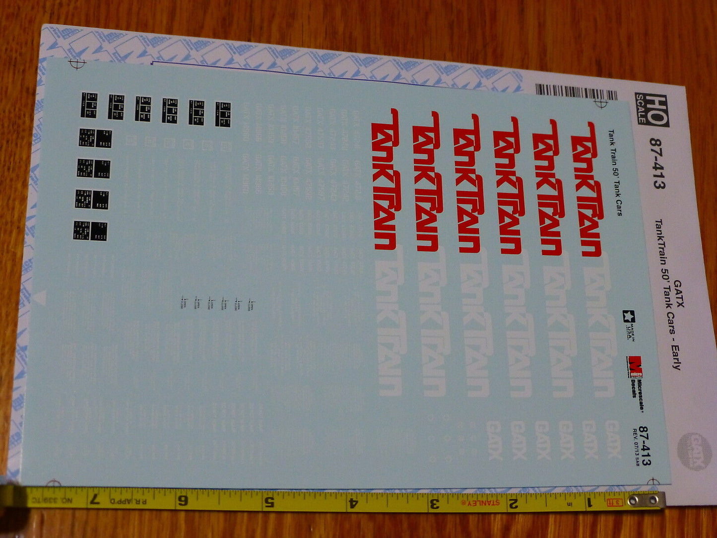 Microscale Decal HO #87-413 GATX TankTrain 50' Tank Cars - Early