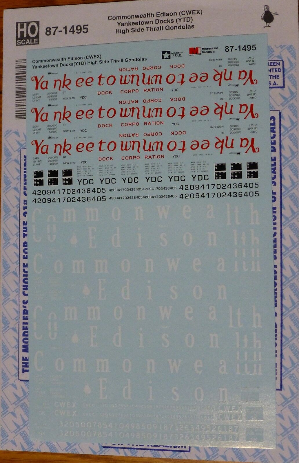 Microscale Decal HO #87-1495 Commonwealth Edison(CWEX) Yankeetown Docks (YTD)Gon