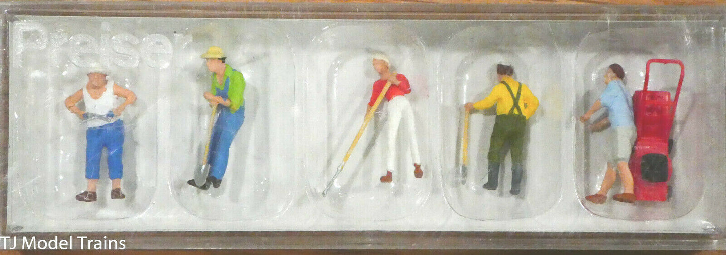 Preiser HO #10463 Gardening, tools, Mower (5 Figures) Hand Painted (1:87th Scale