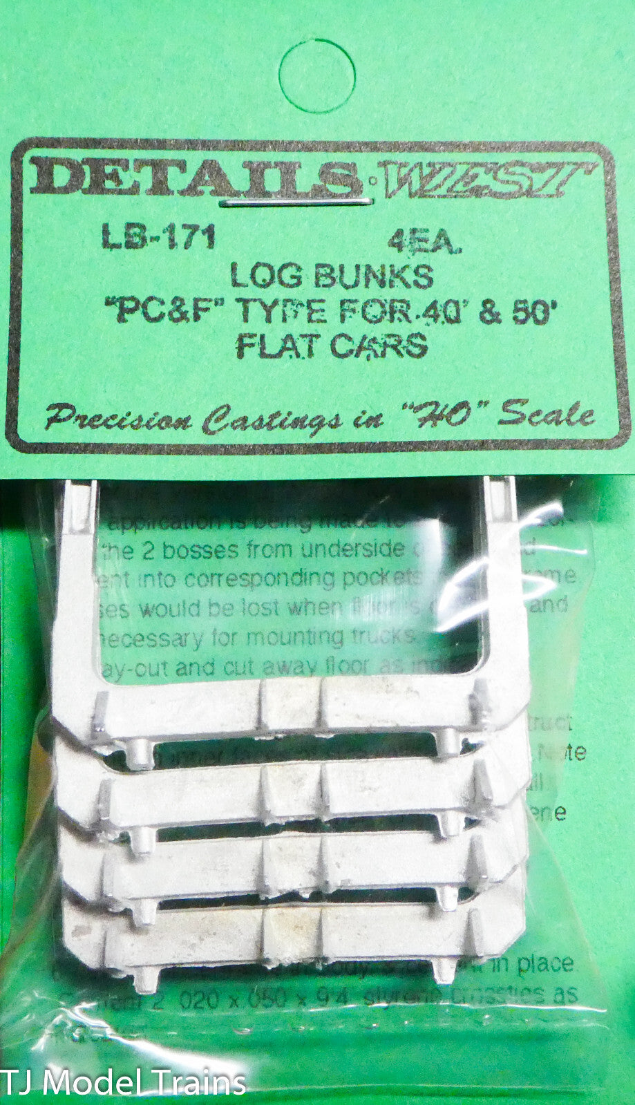 Details West HO #171 Log Bunks "PC&F" Type for 40' & 50' Flat Cars (White Metal)