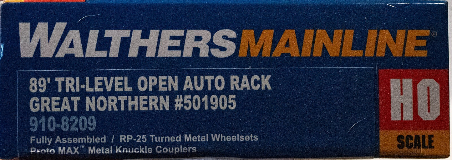 Walthers HO #910-8209 89' Flatcar w/Tri-Level Open Auto Rack - Ready to Run -- G