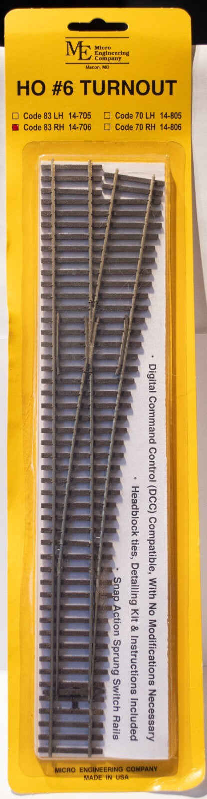 Micro Engineering Company HO #14-706 Code 83 Flex-Track(TM) #6 Turnout -- Right