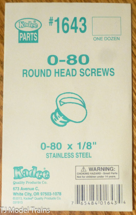 Kadee #1643 /0-80 Stainless Steel Screws -- 0-80 x 1/8" pkg(12)