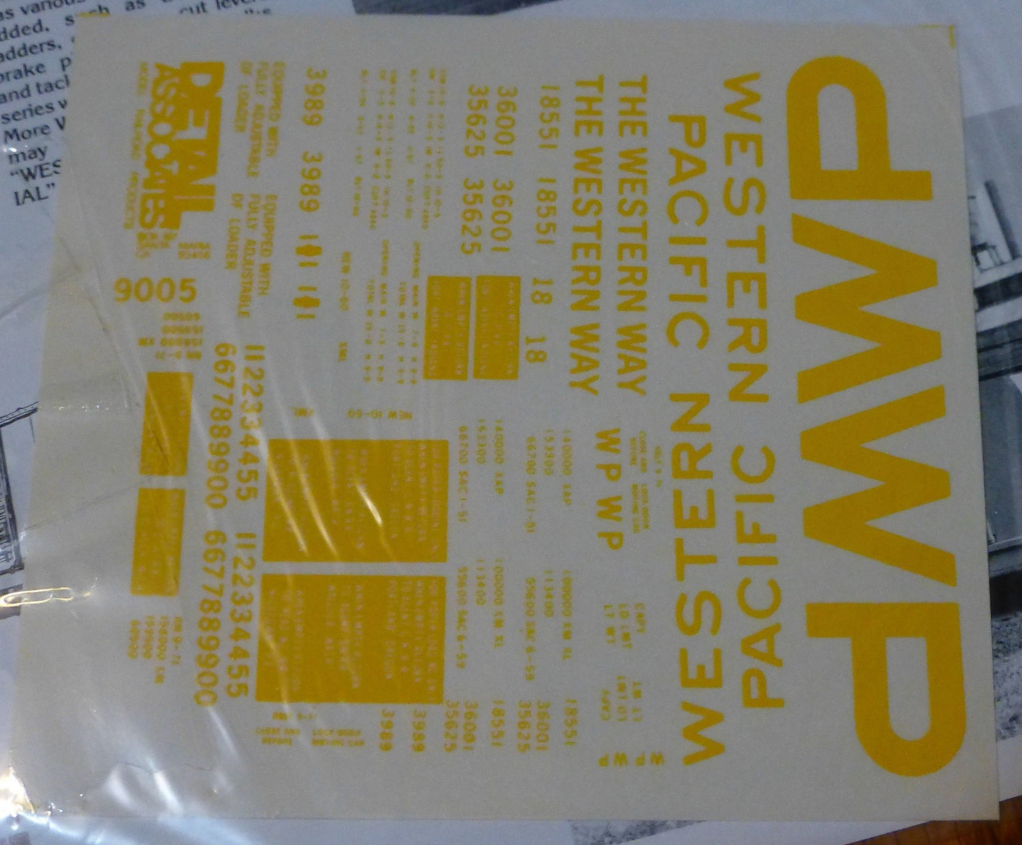 Detail Associates HO Decal Sheet #9005 Western Pacific 50' Block Lettering Yell