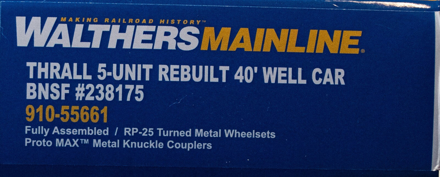 Walthers HO #910-55661 Thrall 5-Unit Rebuilt 40' Well Car - Ready to Run -- BNSF
