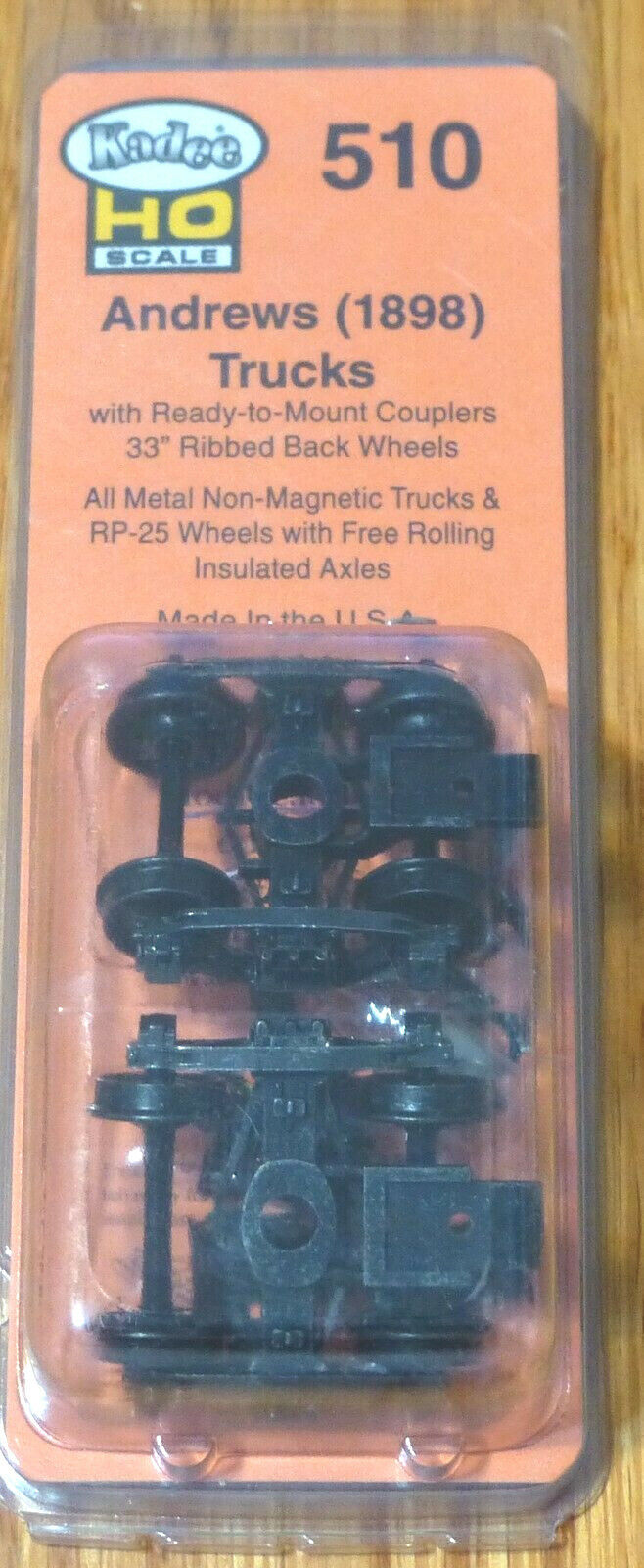 Kadee HO Scale #510 Andrews Trucks & Couplers 33" Wheels Ribbed Backed