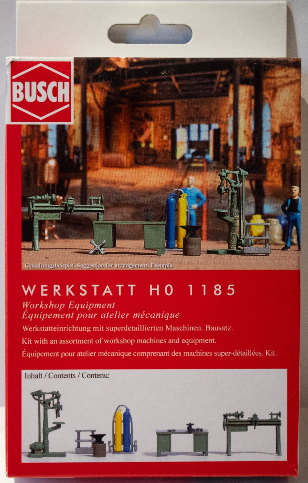 Busch HO #1185 Workshop Interior Equipment Set - Kit -- Drill Press, Workbench,