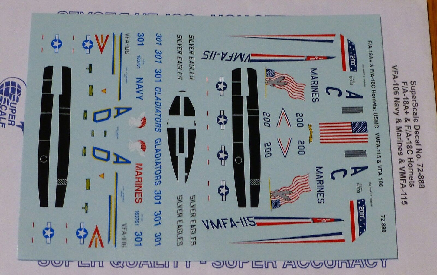 Microscale Decal 1:72 Scale #72-888 / F/A-18A+ & F/A-18C Hornets: USMC VMF A-115