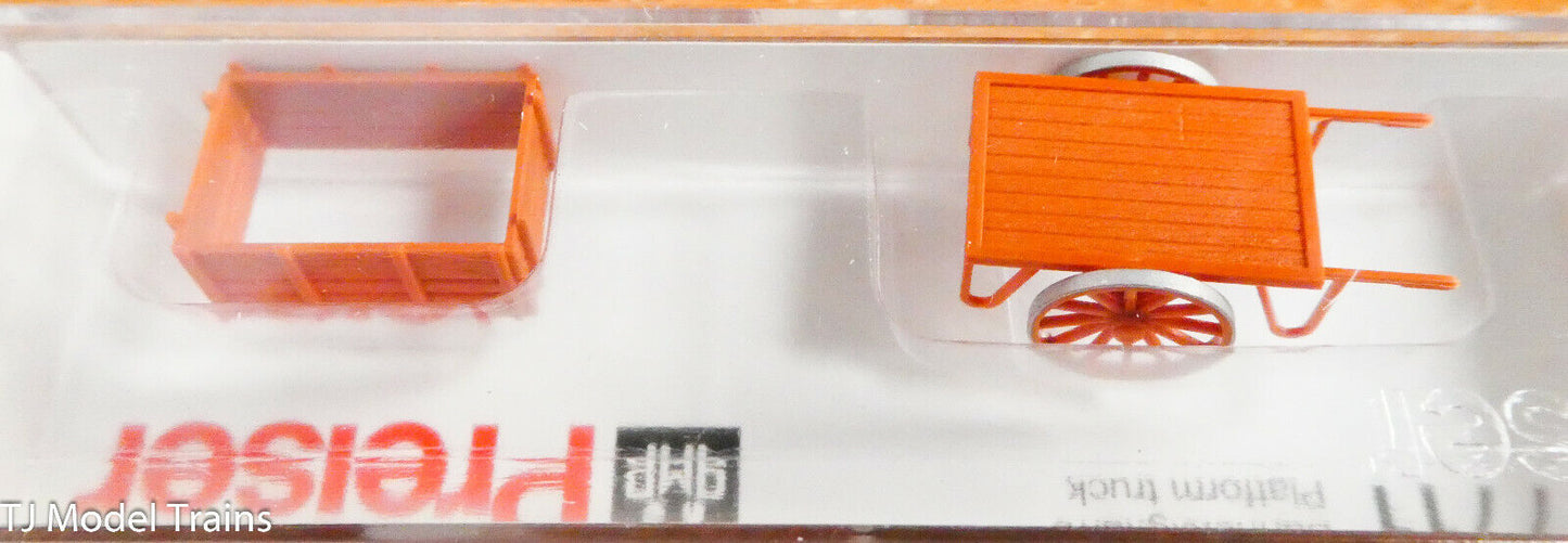 Preiser HO #17711 Flatbed Platform Hand Truck/Wagon - Plastic -- w/Stake Sides