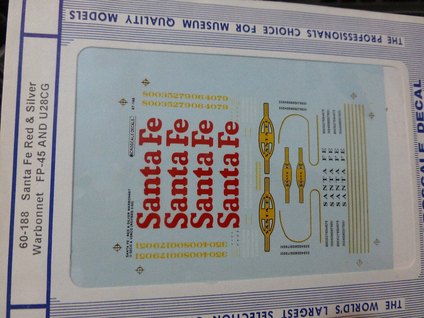 Microscale Decal N #60-188 ATSF Diesels U28 & 30 CG's Warbonnet Red & Silver Die