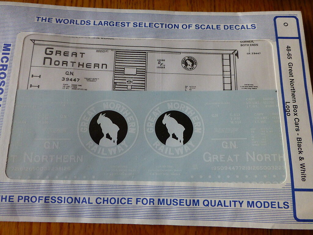 Microscale O #48-65 Great Northern Box Cars-Black & White Logo (Decal Sheet)