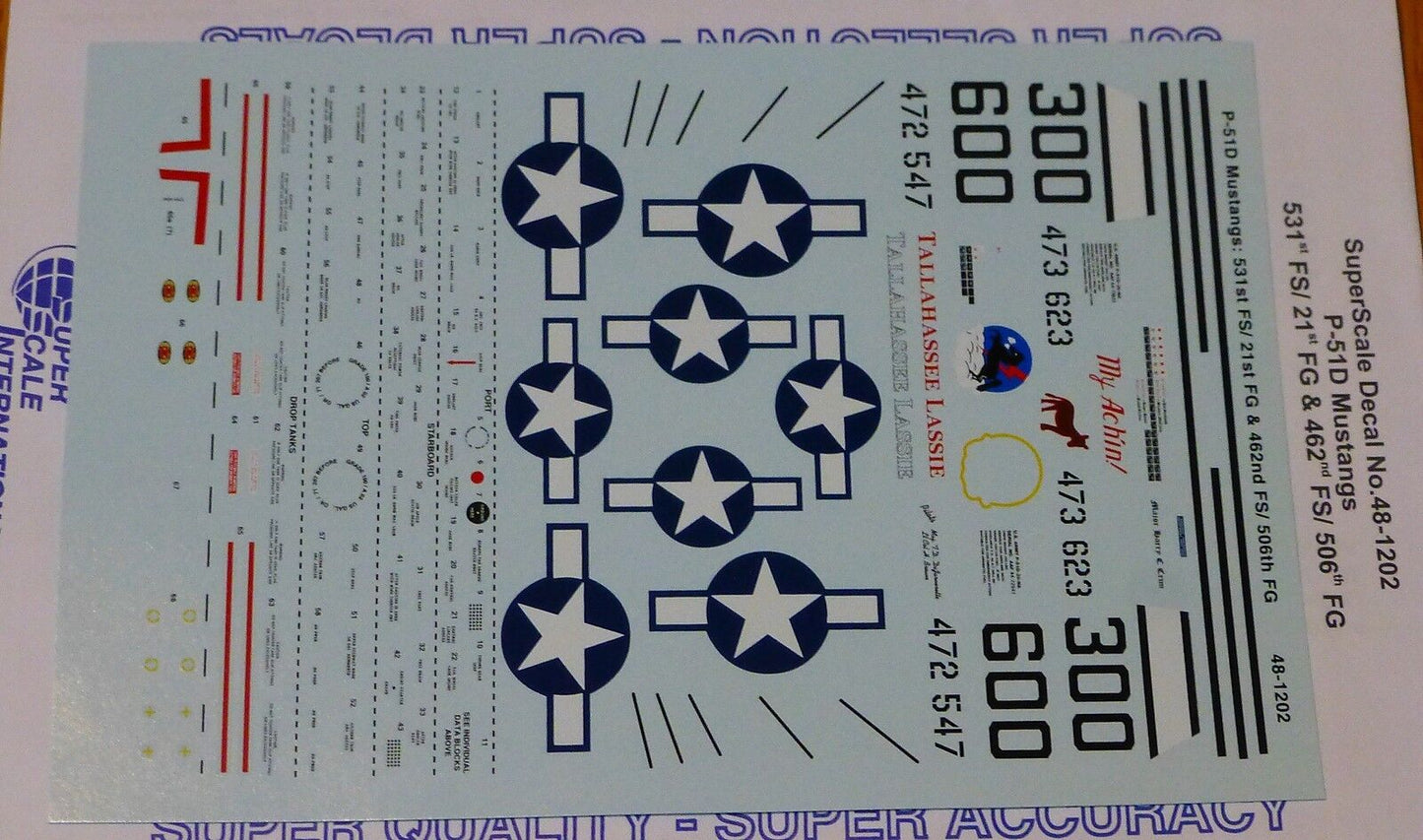Microscale Decal 1:48 Scale #48-1202 / F-51D Mustangs: 531st FS/ 2st FS/ 21st FG