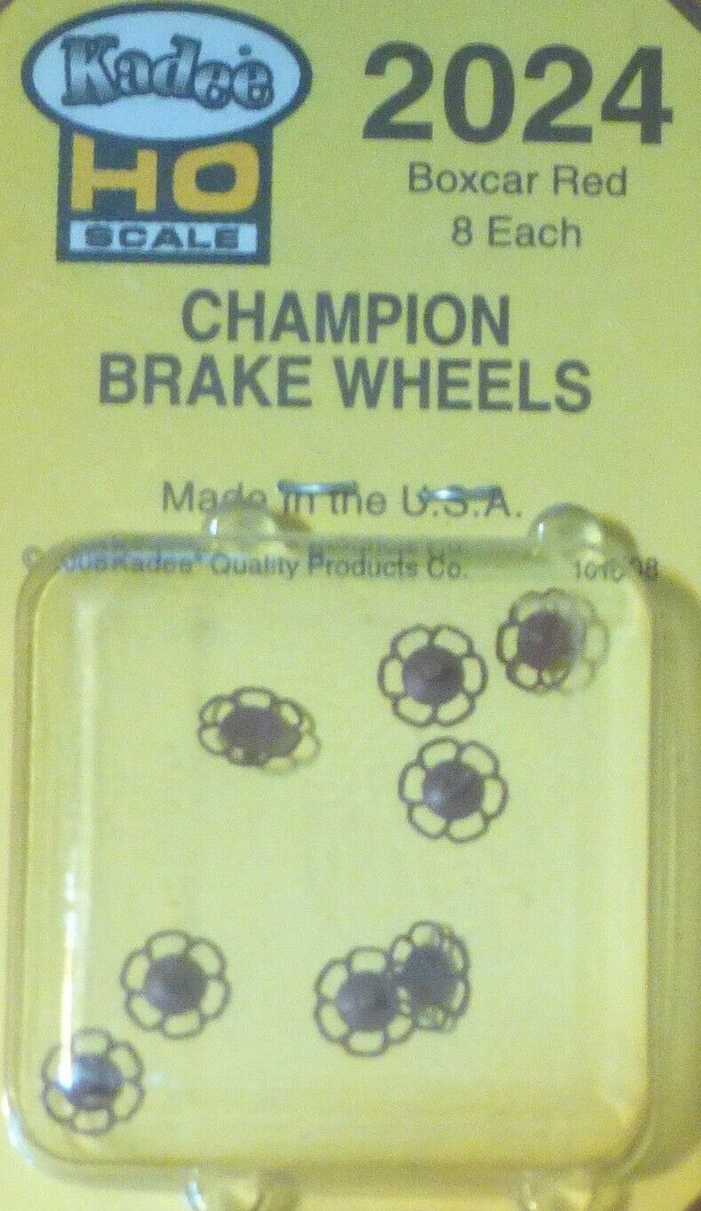 Kadee HO #2024 Champion Peacock Type Brake Wheels pkg(8) -- Dark Box Car Red