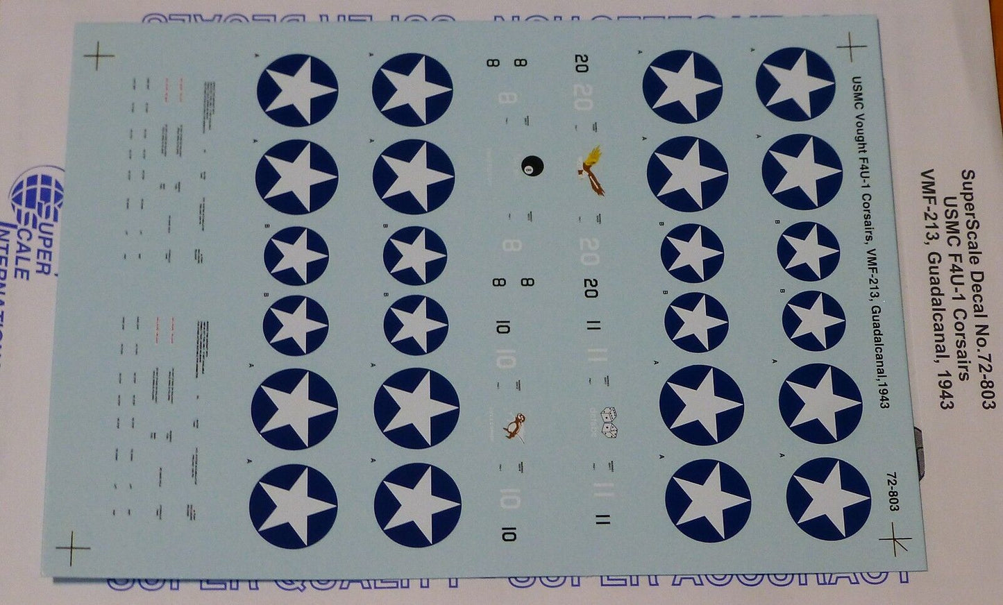 Microscale Decal 1:72 Scale #72-803 / USMC Vought F4U-1 Corsairs L VMF-213, Guad