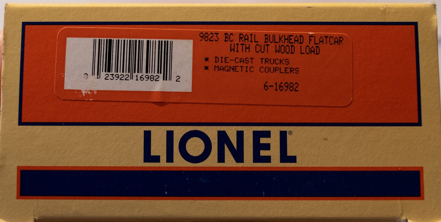 Lionel O Scale #6-16982 BC Bulkhead Flatcar w/Simulated Cut Wood Load