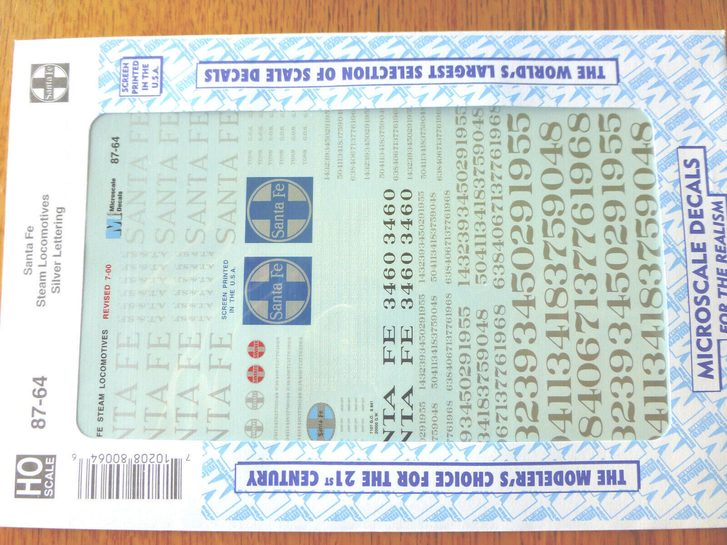 Microscale Decal HO #87-64 Santa Fe Steam Locomotives - Silver Lettering Dates: