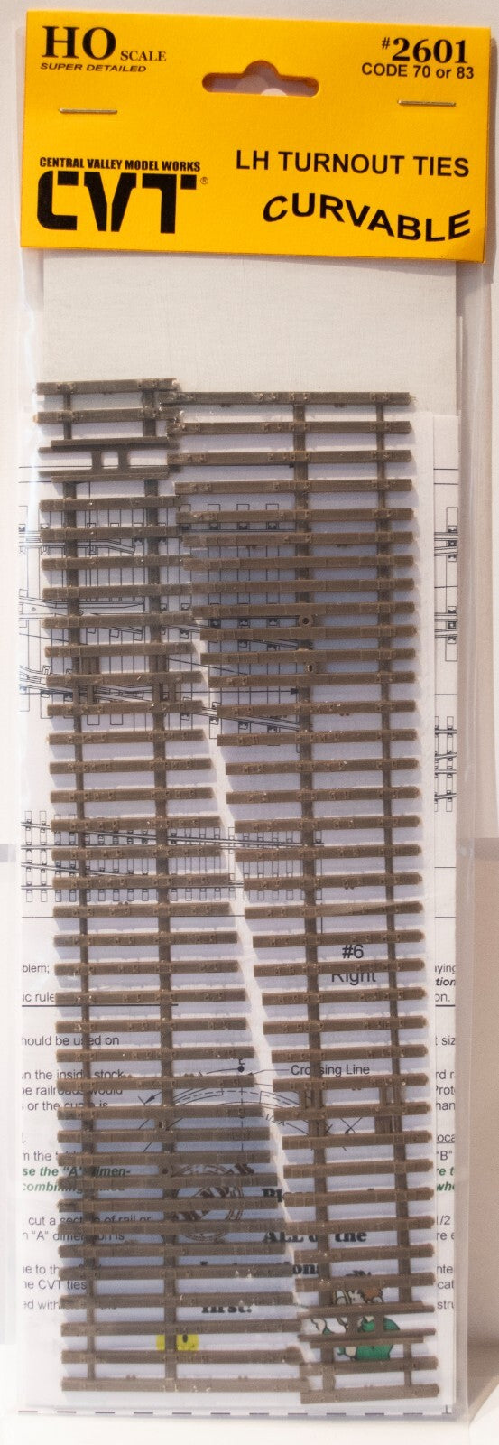 Central Valley HO #2601 CVT Curvable Switch Tie Strip -- #6 Left