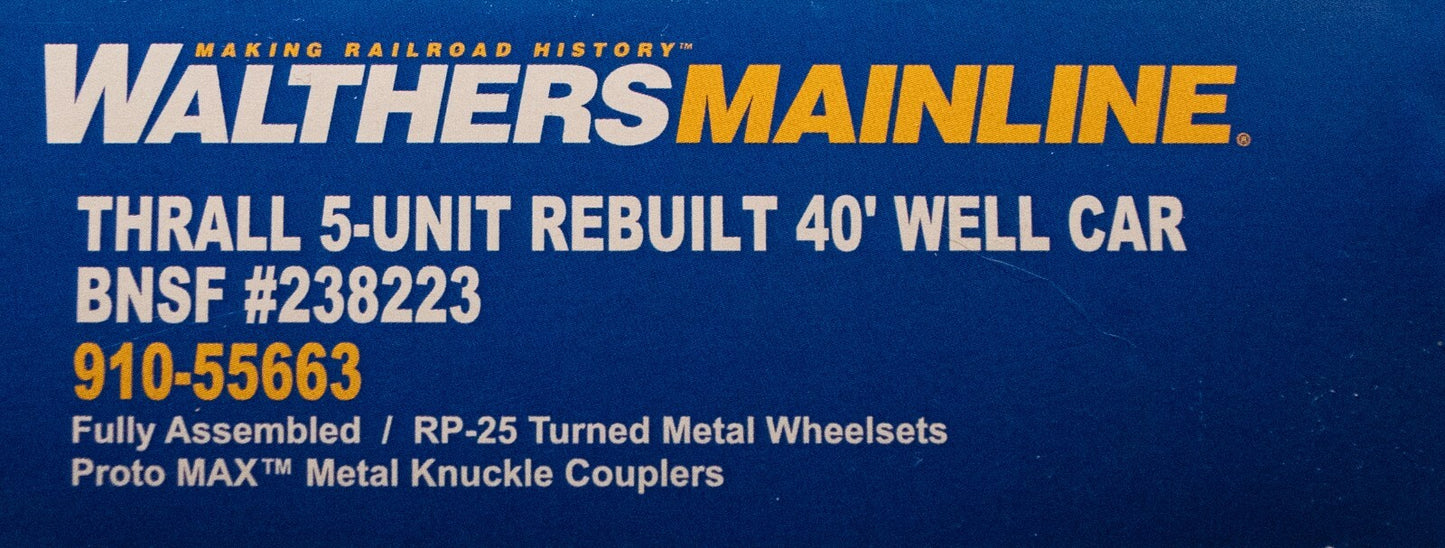 Walthers HO #910-55663 Thrall 5-Unit Rebuilt 40' Well Car - Ready to Run -- BNSF