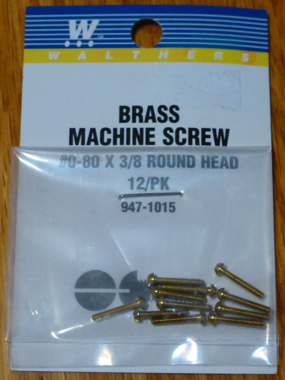 Walthers #947-1015 / 0-80 Brass Round Head Machine Screws -- 3/8 x .060" .95 x