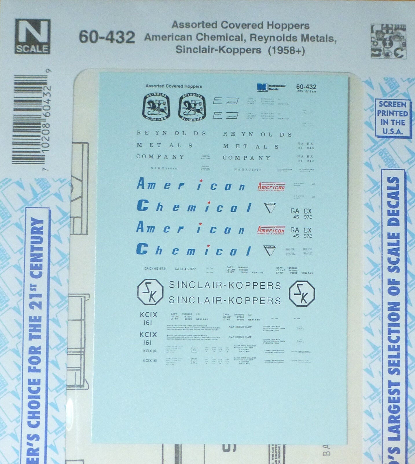 Microscale Decal N #60-432 Covered Hopper Decal Set - American/Reynolds Metal/S